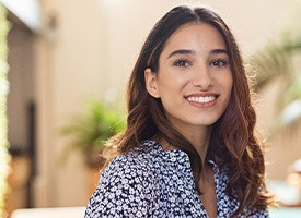 Closeup of woman smiling outside